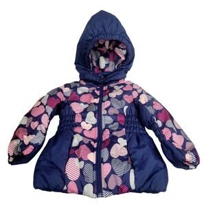 Copper Key Blue with Hearts Hooded Puffer Coat Girl's‎ Size 2/3